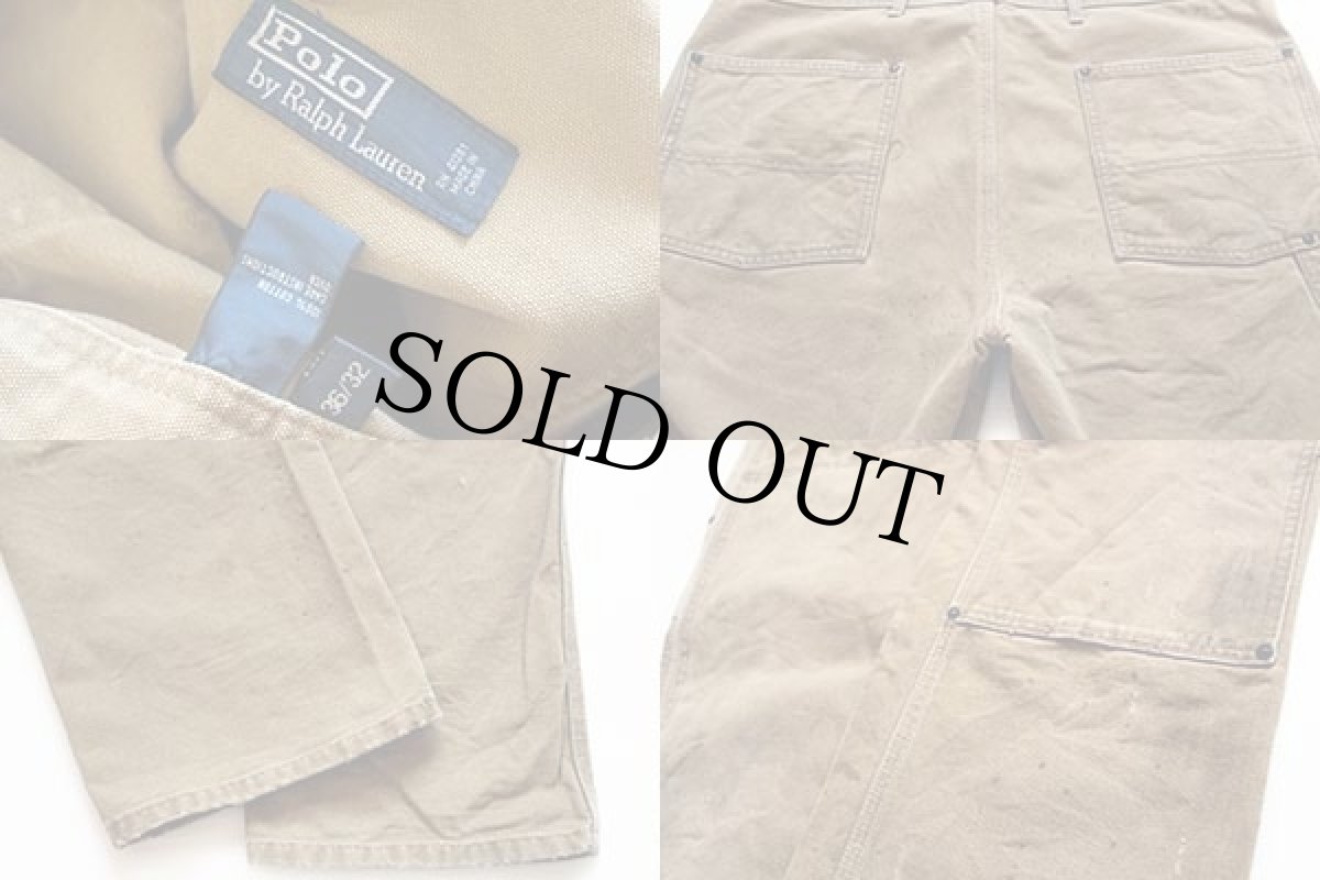 画像3: ポロ ラルフローレン ビンテージ加工 ダック地 ダブルニー ペインターパンツ 茶 w36 L32 (3)