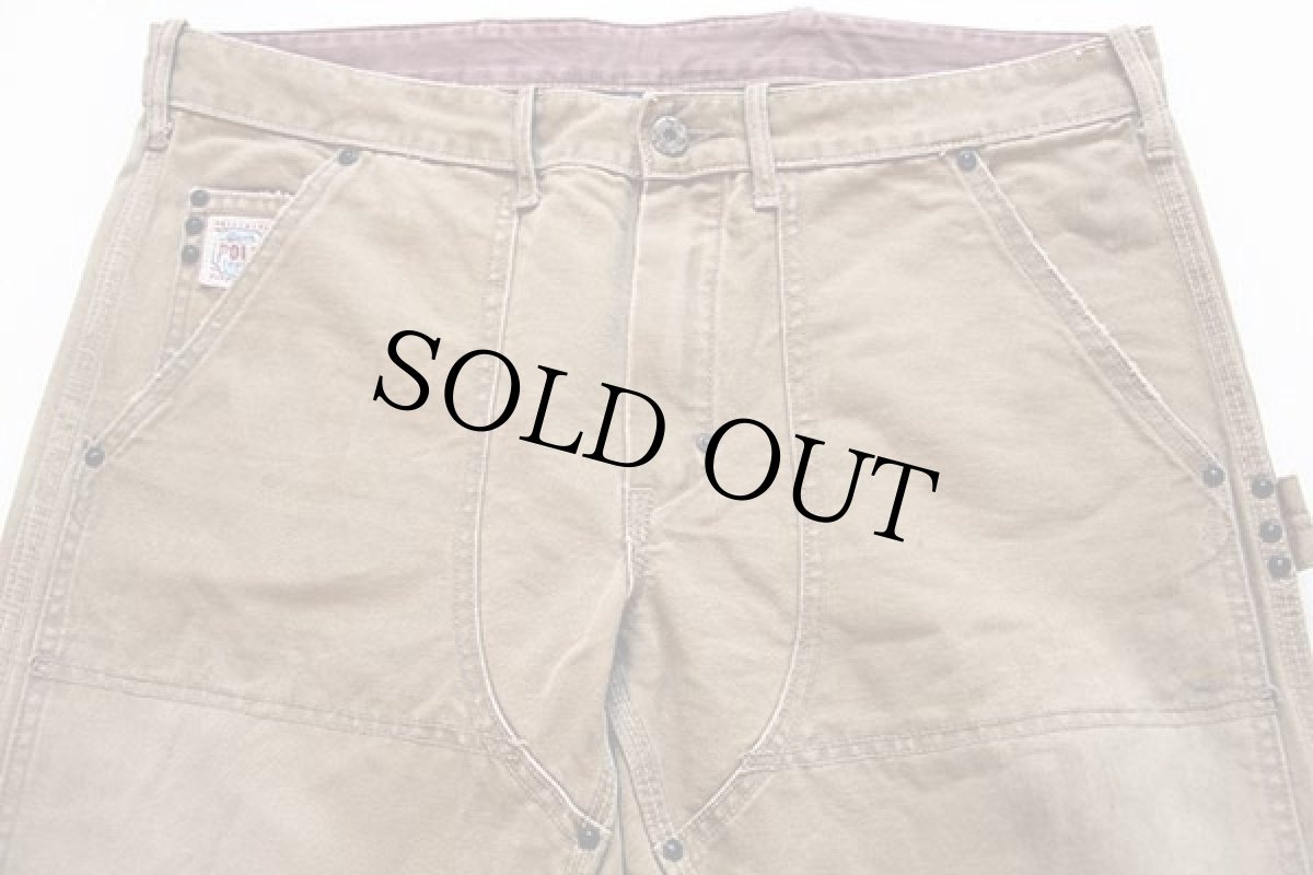 画像2: ポロ ラルフローレン ビンテージ加工 ダック地 ダブルニー ペインターパンツ 茶 w36 L32 (2)