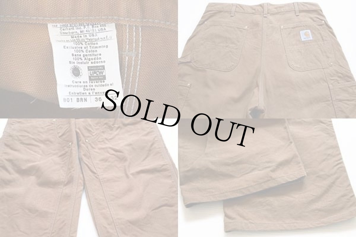 画像4: USA製 carharttカーハート ダック地 ダブルニー ペインターパンツ 茶 w36 L32 (4)