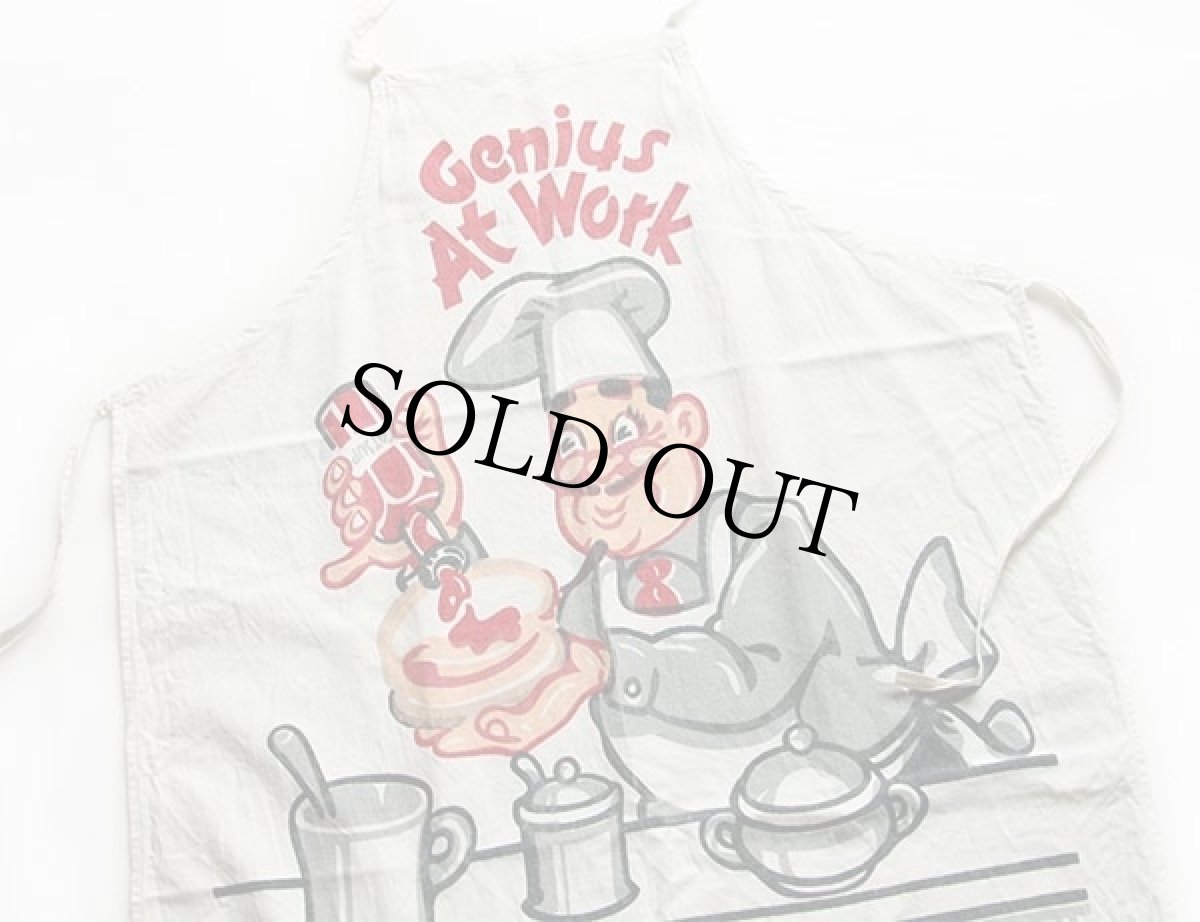 画像1: ビンテージ Genius At Work 染み込みプリント コットン エプロン 生成り★HAMBURGER (1)