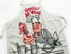 画像1: ビンテージ Genius At Work 染み込みプリント コットン エプロン 生成り★HAMBURGER (1)