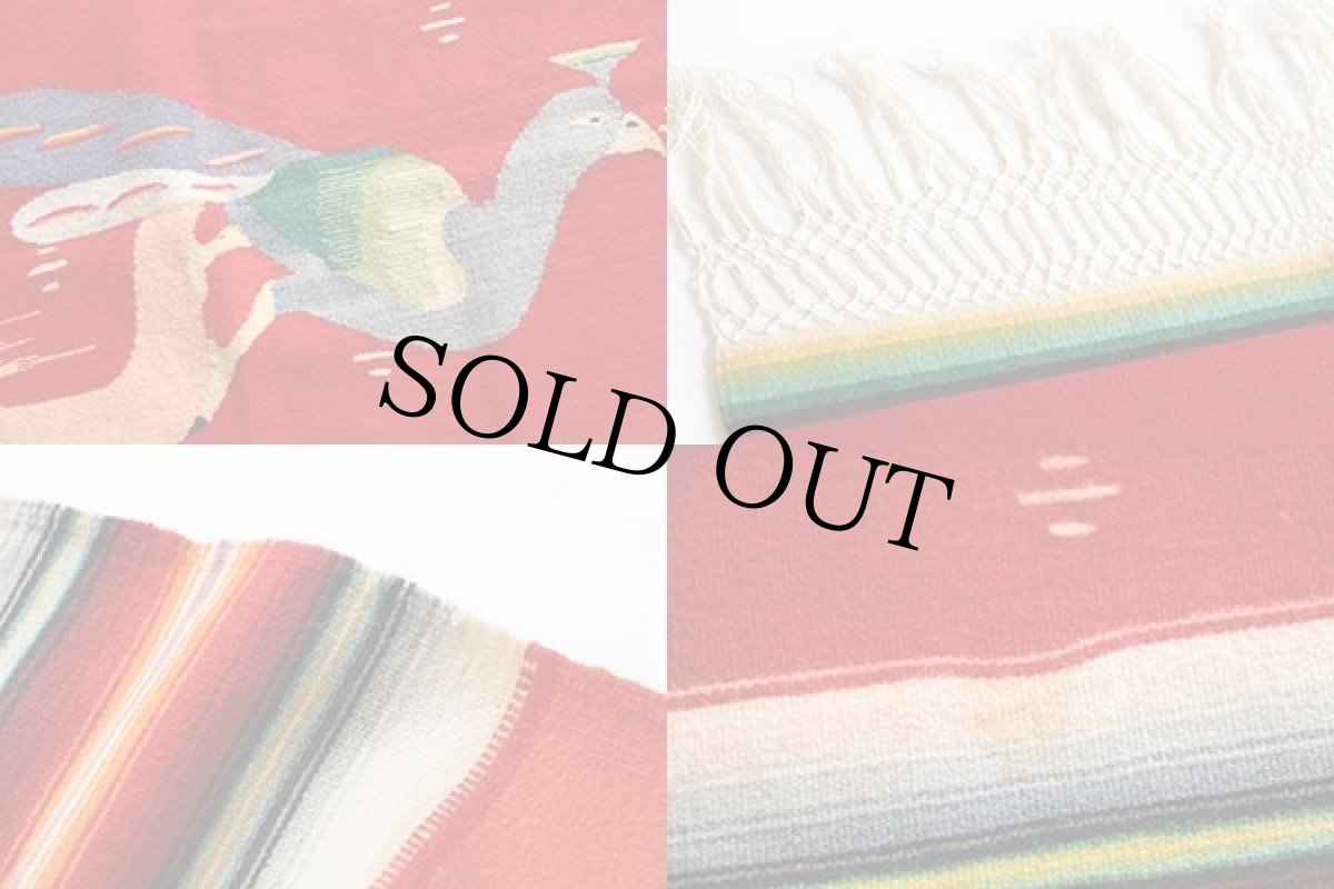 画像3: ビンテージ 孔雀柄 メキシカン ラグ サラペ (3)