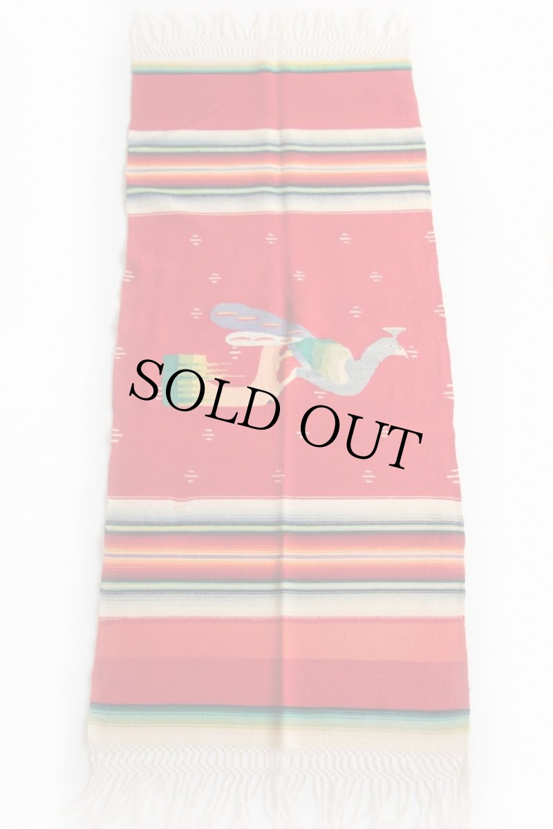 画像2: ビンテージ 孔雀柄 メキシカン ラグ サラペ (2)