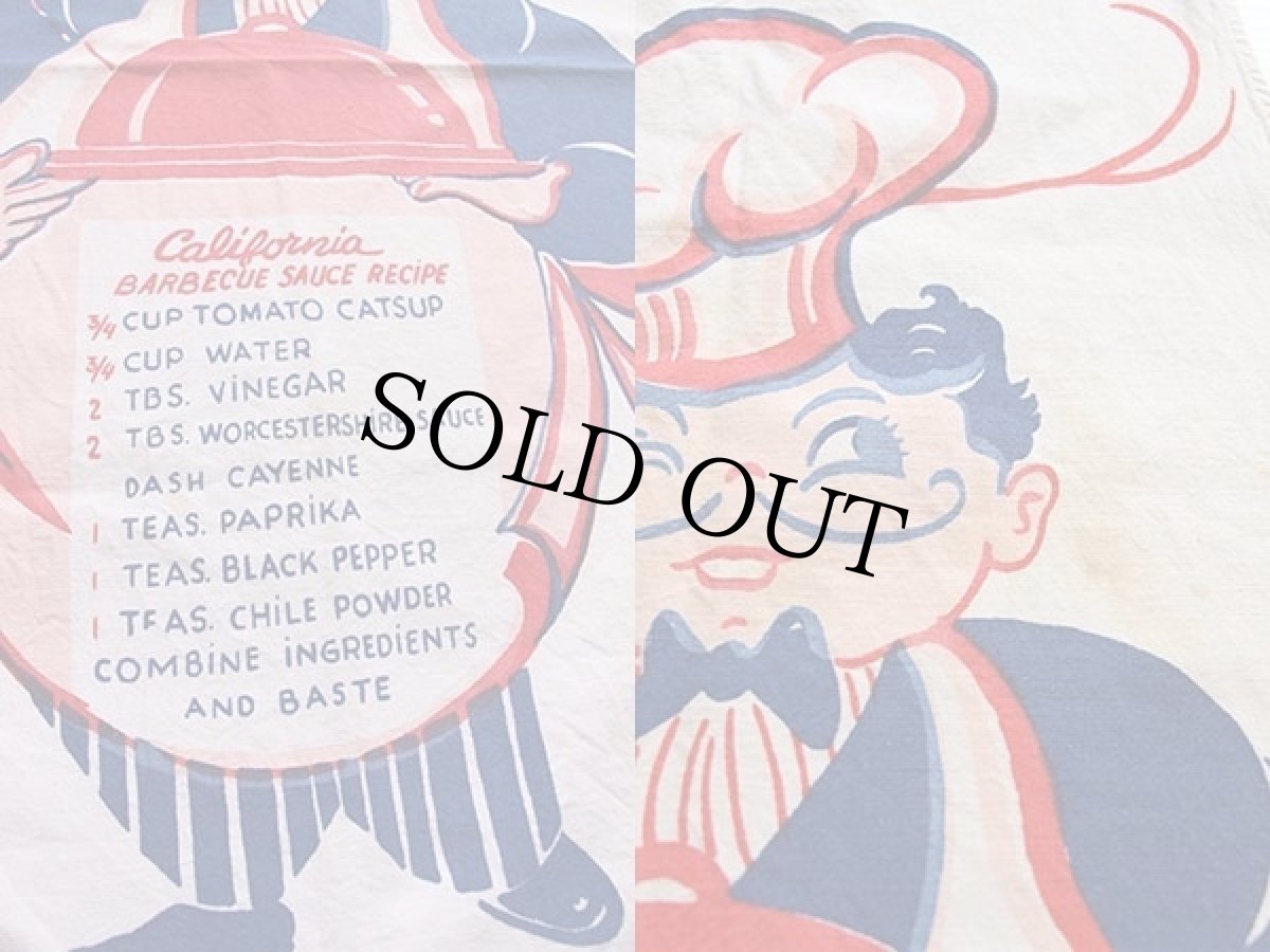 画像3: ビンテージ California BARBECUE SAUCE RECIPE 染み込みプリント コットン エプロン 生成り (3)