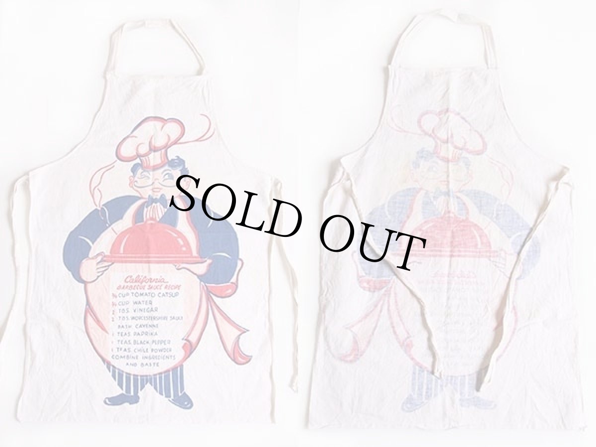 画像2: ビンテージ California BARBECUE SAUCE RECIPE 染み込みプリント コットン エプロン 生成り (2)