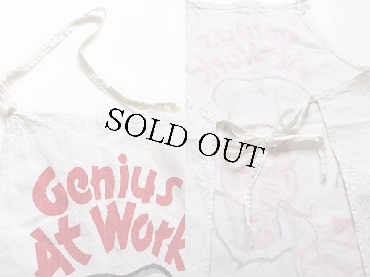 画像3: ビンテージ Genius At Work 染み込みプリント コットン エプロン 生成り★HAMBURGER (3)