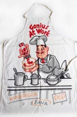 画像2: ビンテージ Genius At Work 染み込みプリント コットン エプロン 生成り★HAMBURGER (2)