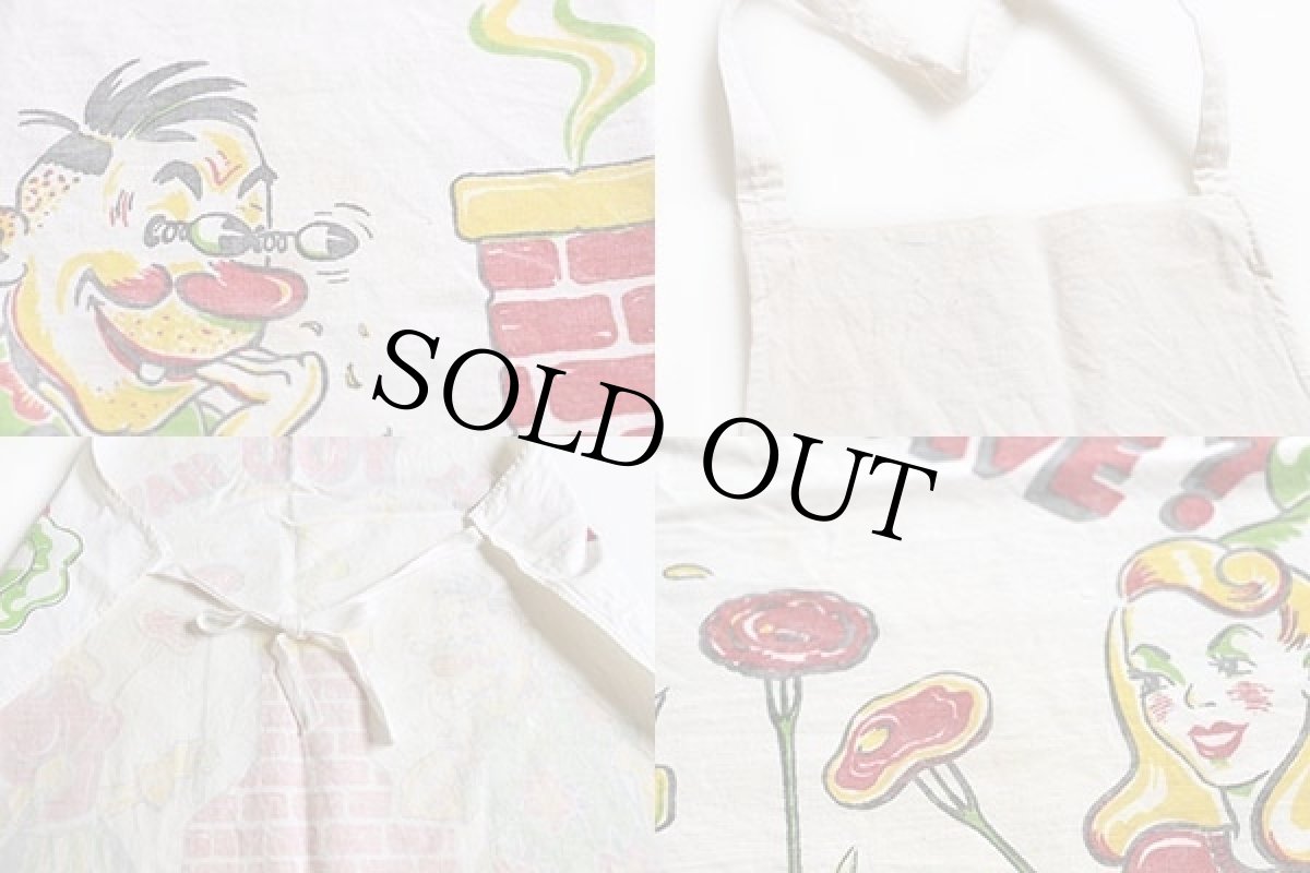 画像3: ビンテージ WOT'LL YOU HAVE? 染み込みプリント コットン エプロン 生成り (3)