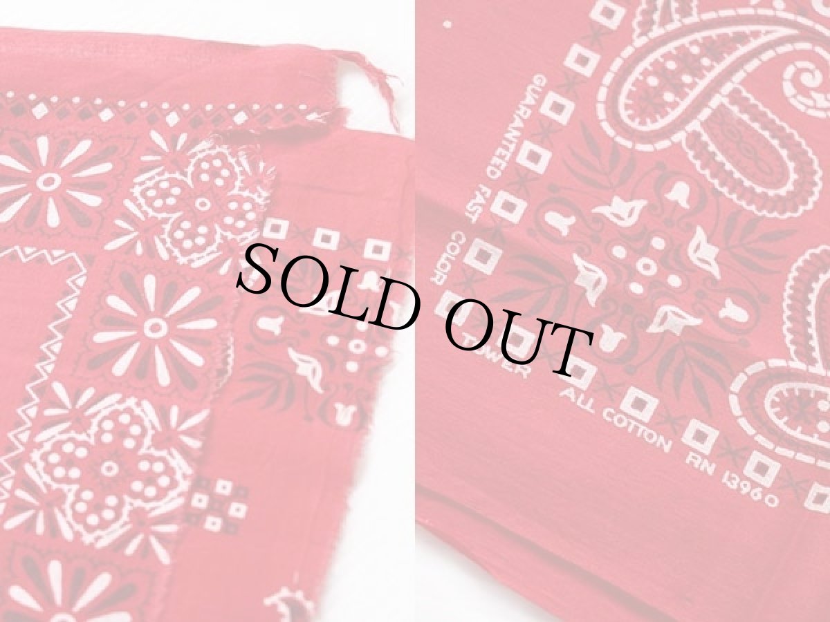 画像3: 60s TOWER GUARANTEED FAST COLOR 未裁断 コットン バンダナ 赤 (3)