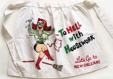 画像1: ビンテージ TO HELL With HOUSEWORK 染み込みプリント コットン エプロン 白 (1)