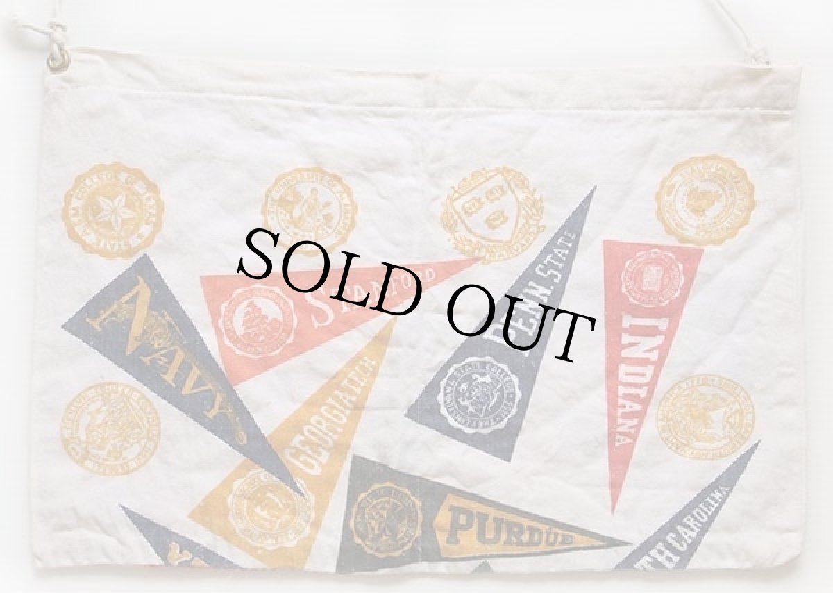 画像2: 60s カレッジ ペナント 染み込みプリント コットン エプロン★前掛け (2)