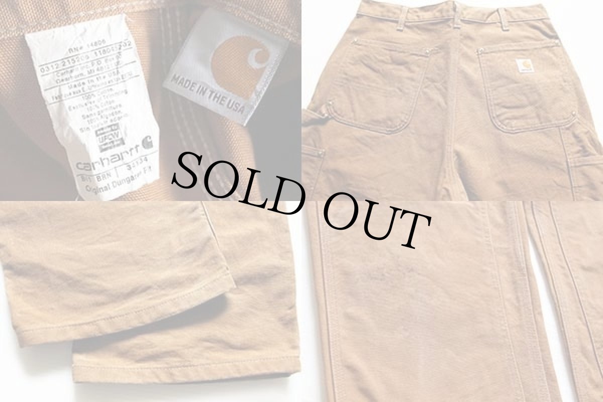 画像3: USA製 carharttカーハート ダック地 ダブルニー ペインターパンツ 茶 w34 L34 (3)