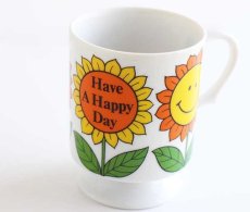 画像2: 70s 日本製 Have A Happy Day ひまわり スマイル マグカップ★コップ (2)