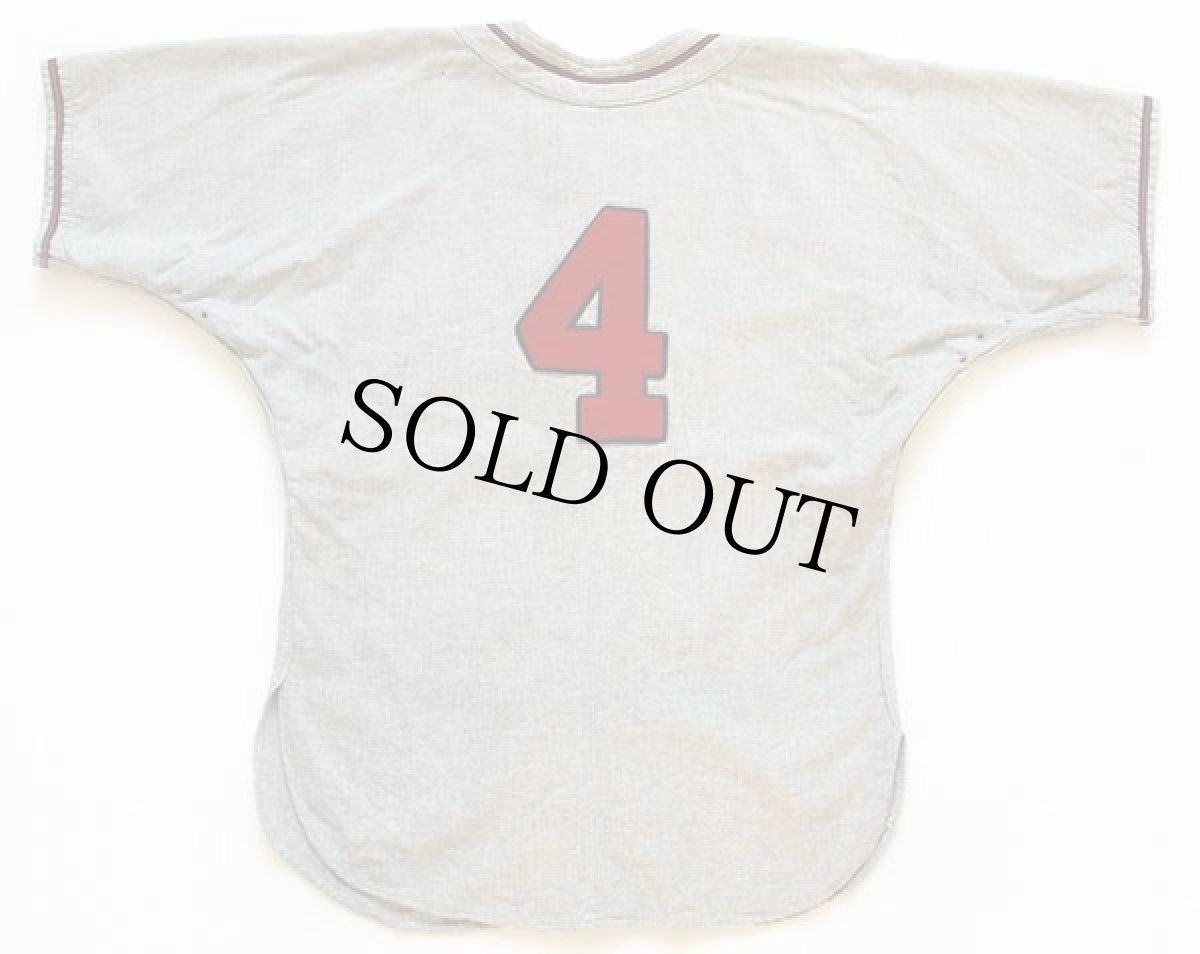 画像2: 50s USA製 Wilsonウィルソン SACRAMENTO フェルトパッチ ウール ベースボールシャツ 杢ブルーグレー 42 (2)