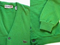 画像3: 70s USA製 IZOD OF LONDON ワンポイント パール編み アクリルニット カーディガン 黄緑 M★LACOSTE ラコステ (3)