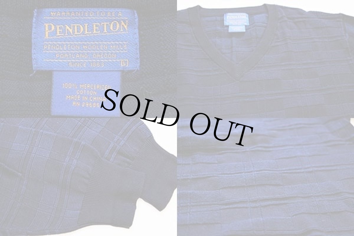 画像3: PENDLETONペンドルトン 編み柄 Vネック コットンニット セーター 紺 L (3)