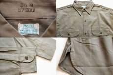 画像4: デッドストック★50s Sears マチ付き コットンツイル ワークシャツ カーキ 16.5 (4)