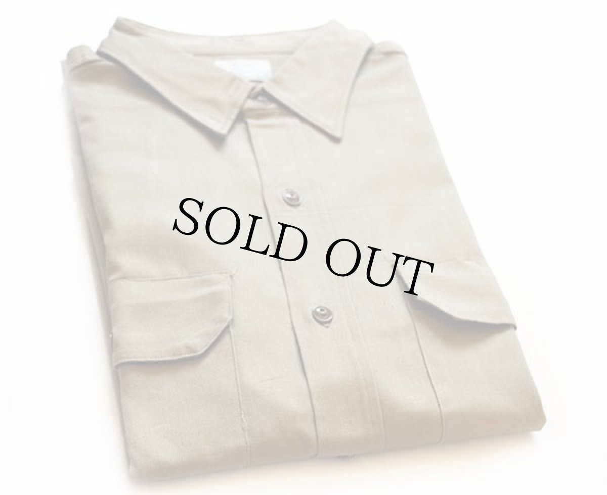 画像1: デッドストック★50s Sears マチ付き コットンツイル ワークシャツ カーキ 16.5 (1)