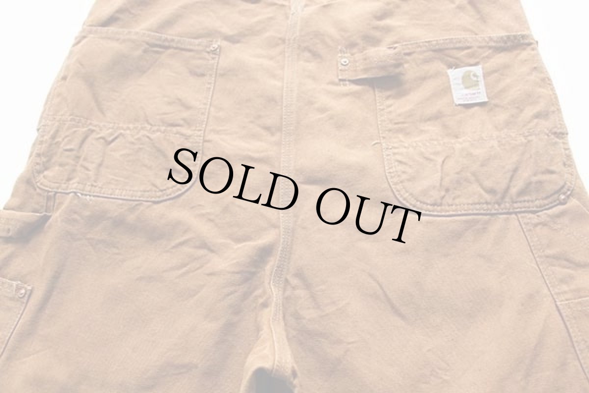 画像5: 70s carharttカーハート 山ポケ ダック地 ダブルニー オーバーオール 茶 w40 (5)