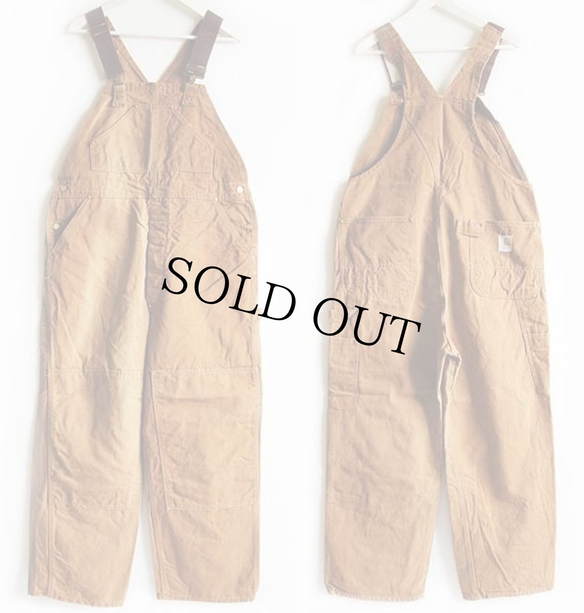 画像2: 70s carharttカーハート 山ポケ ダック地 ダブルニー オーバーオール 茶 w40 (2)