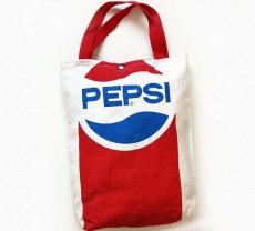 画像1: 80s PEPSI ペプシ コーラ 染み込みプリント キャンバス バッグ (1)