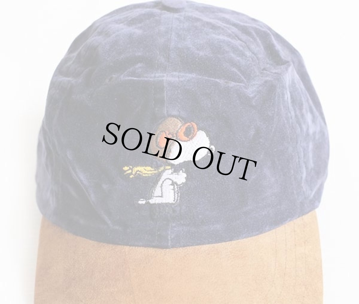 画像3: 90s USA製 スヌーピー レッドバロン 刺繍入り ツートン ベロアキャップ 紺×茶 (3)