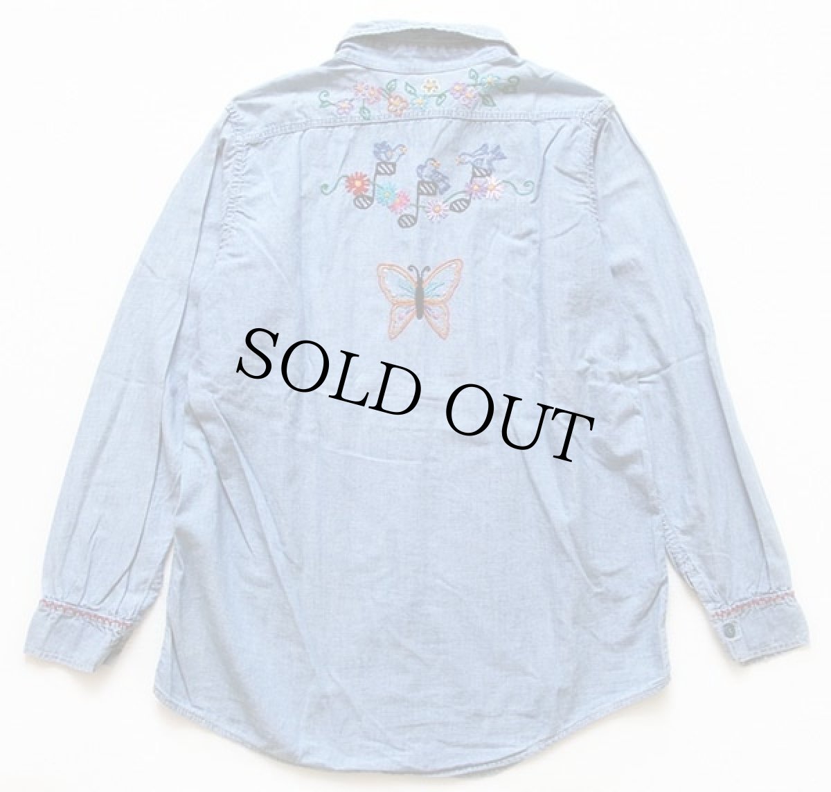 画像2: 60s UNKNOWN 刺繍入り コットン シャンブレーシャツ (2)