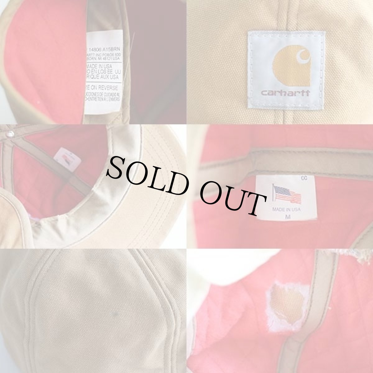 画像5: 90s USA製 carharttカーハート キルティングライナー 耳当て付き ダック地 キャップ 茶 M (5)