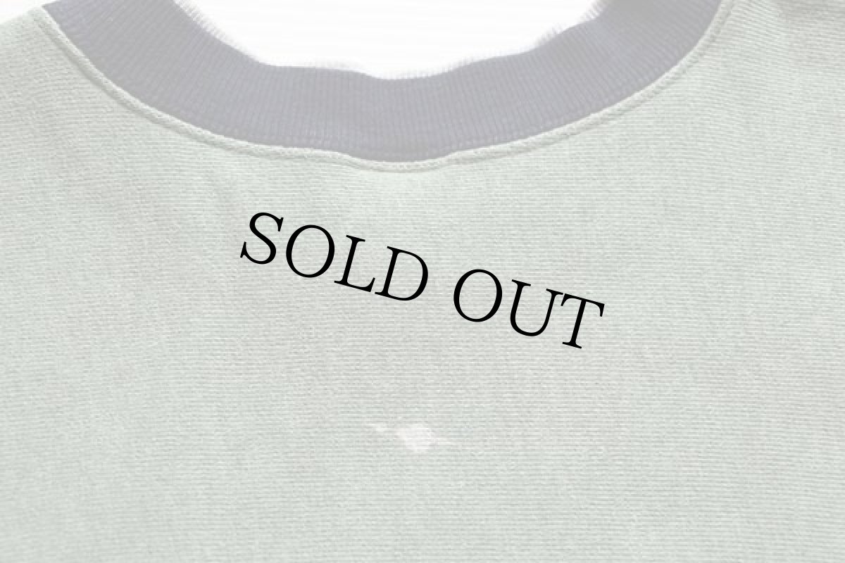 画像7: 90s USA製 Championチャンピオン レイヤードネック エルボーパッチ付き ツートン リバースウィーブ スウェット 杢グリーン×紺 L (7)