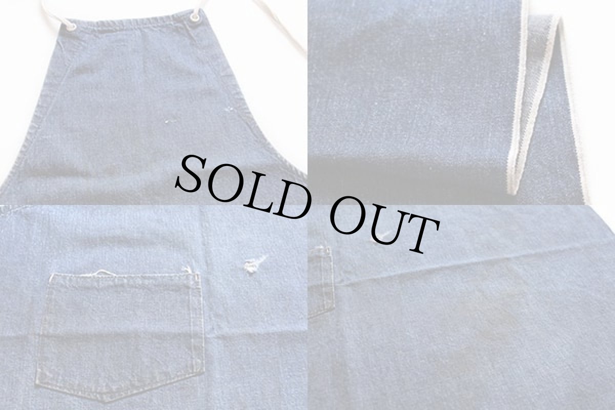 画像3: ビンテージ 耳付き インディゴ デニム ワークエプロン★D (3)