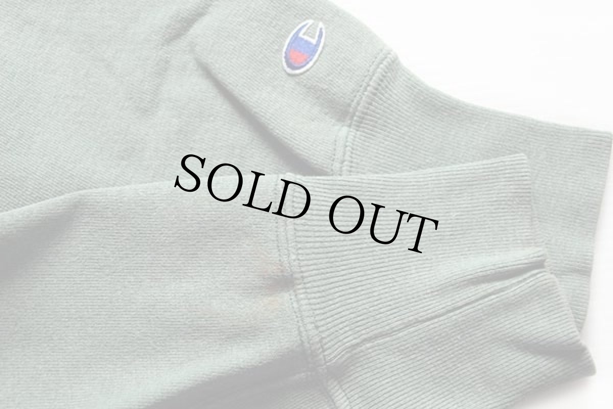 画像6: 90s USA製 Championチャンピオン レイヤードネック エルボーパッチ付き ツートン リバースウィーブ スウェット 杢グリーン×紺 L (6)