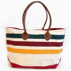 画像2: USA製 L.L.Bean BOAT AND TOTE レザーハンドル マルチボーダー キャンバス トートバッグ ジップトップ L★ラージ (2)