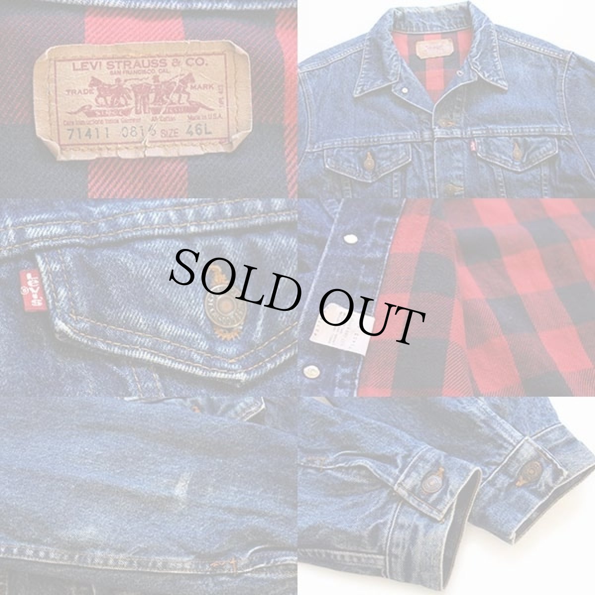 画像3: 80s USA製 Levi'sリーバイス 71411 バッファローチェック ネルライナー デニムジャケット 4ポケット 46L (3)