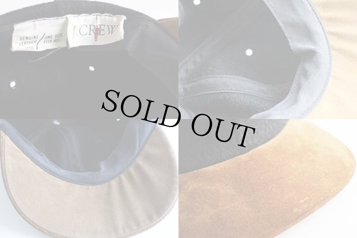 画像3: 90s USA製 J.CREW ウール×レザー キャップ 黒×茶 (3)