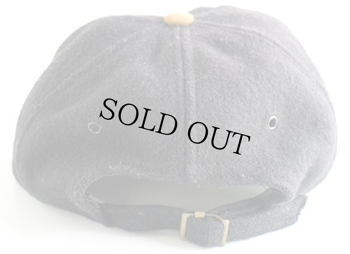 画像2: 90s USA製 J.CREW ウール×レザー キャップ 黒×茶 (2)