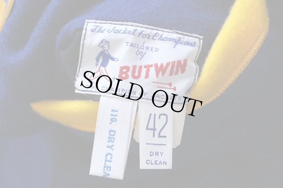 画像4: 70s USA製 BUTWINバトウィン パッチ付き メルトン ウール×ナイロン リバーシブル スタジャン 青×黄 42 (4)