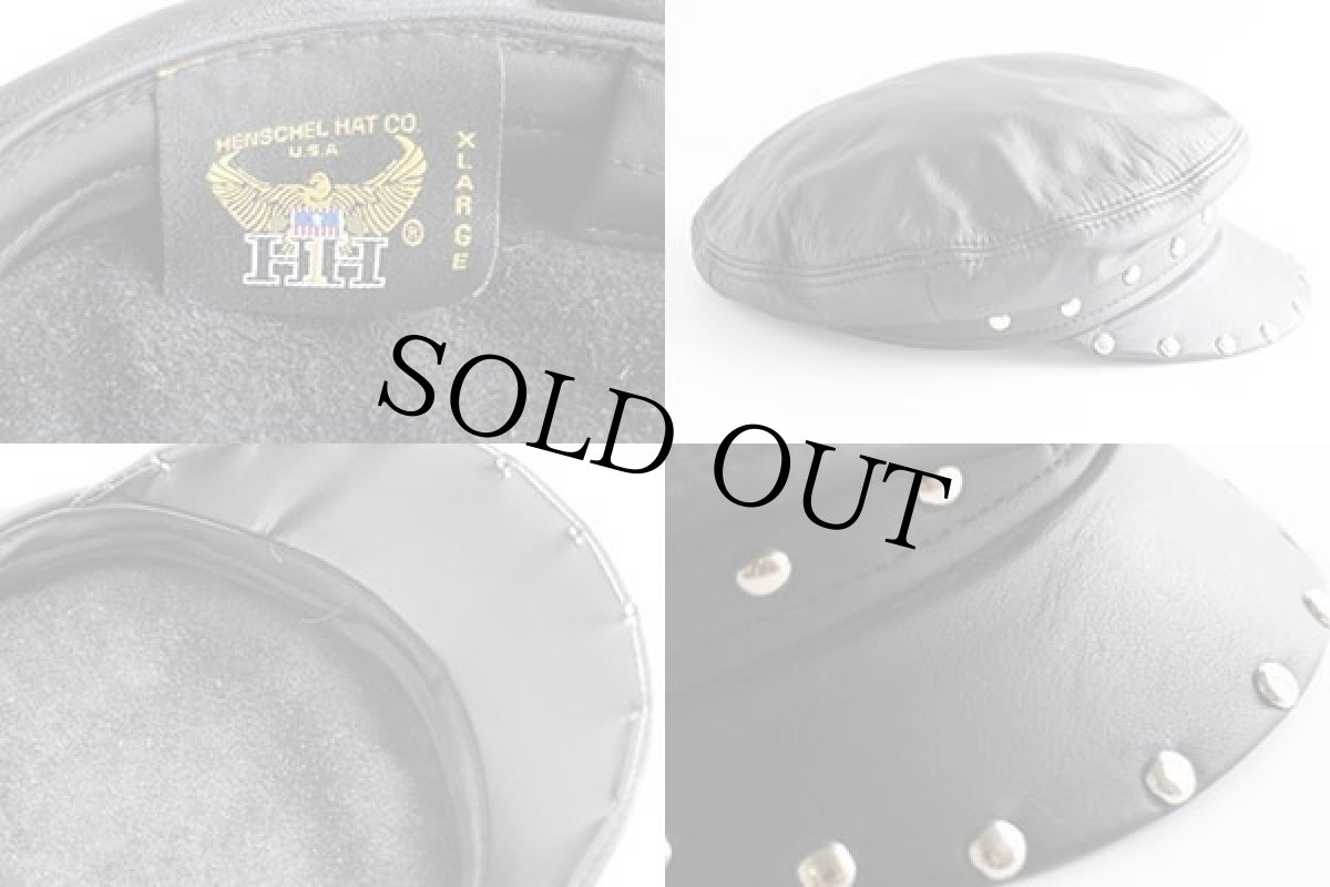 画像4: USA製 HENSCHEL HAT ヘンシェル スタッズ付き オールレザーキャップ 黒 XL (4)