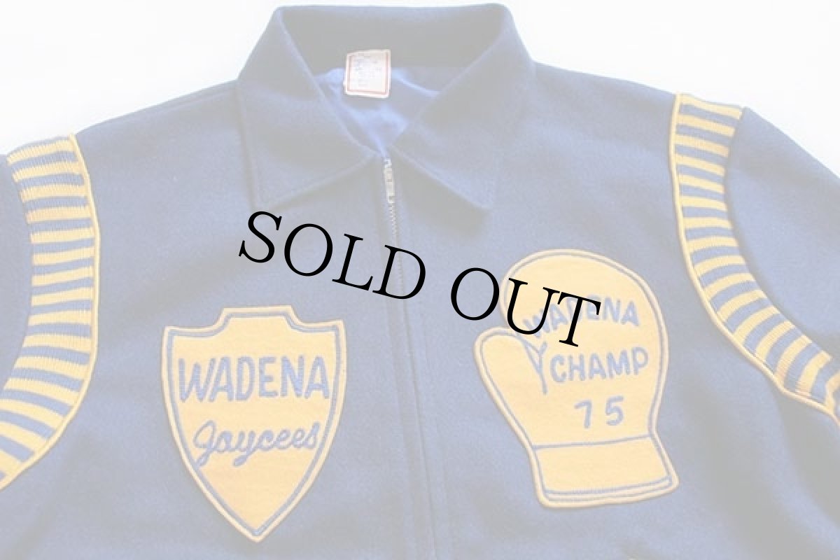 画像3: 70s USA製 BUTWINバトウィン パッチ付き メルトン ウール×ナイロン リバーシブル スタジャン 青×黄 42 (3)