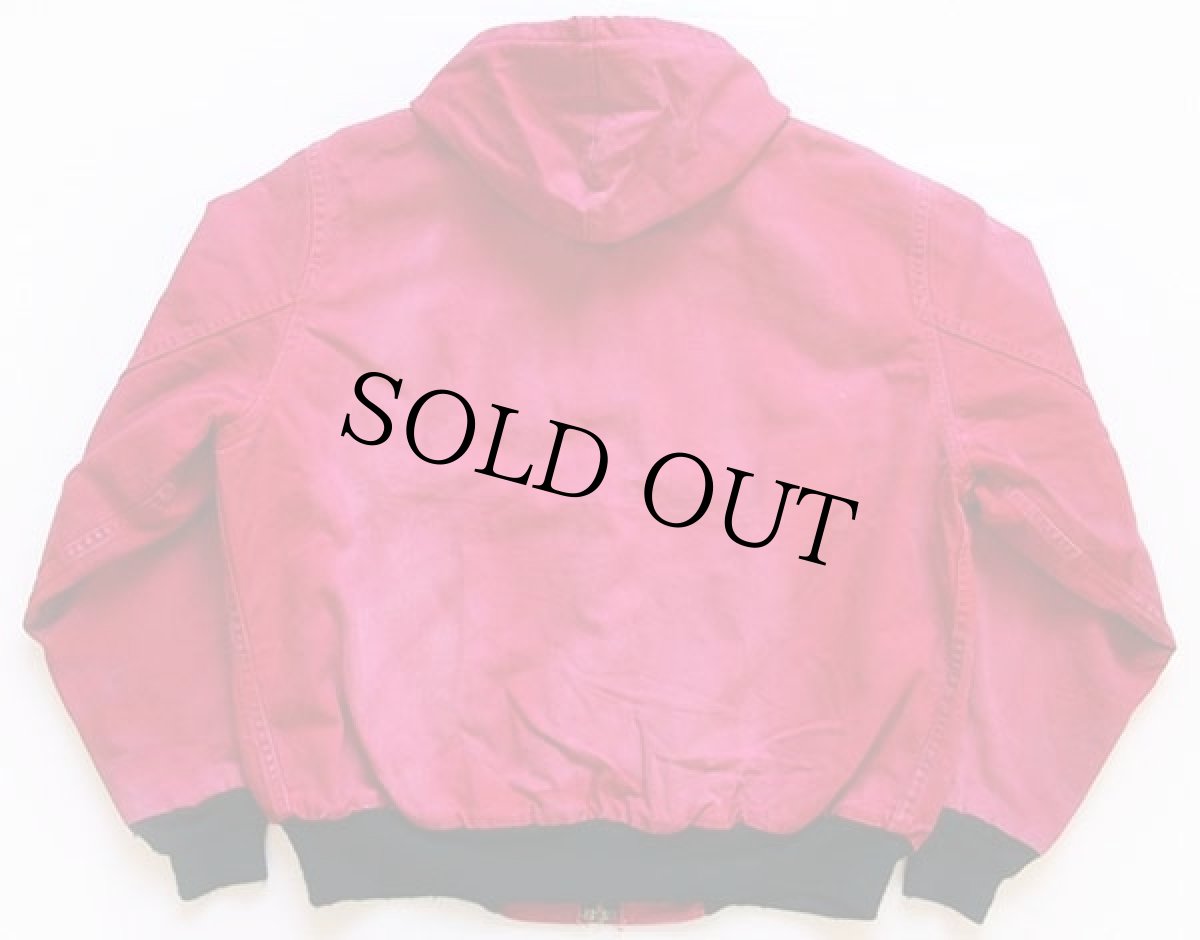 画像2: 80s USA製 carharttカーハート ダック地 アクティブジャケット パーカー 赤 フェード XL (2)