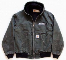画像1: 80s USA製 carharttカーハート 刺繍入り ダック地 アクティブジャケット パーカー ペンキ飛び モスグリーン (1)