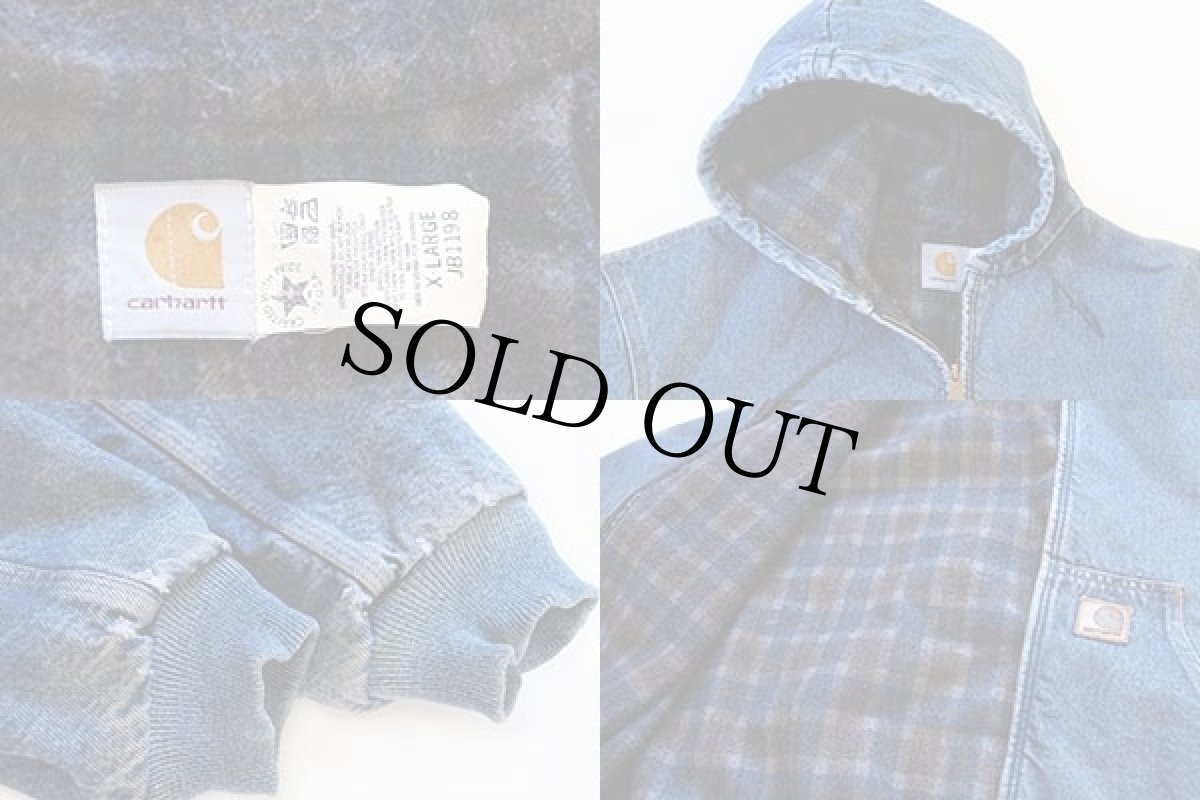 画像3: 80s USA製 carharttカーハート チェックライナー デニム アクティブジャケット パーカー XL (3)