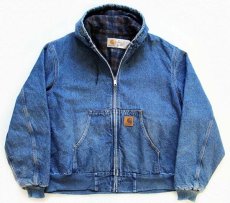 画像1: 80s USA製 carharttカーハート チェックライナー デニム アクティブジャケット パーカー XL (1)
