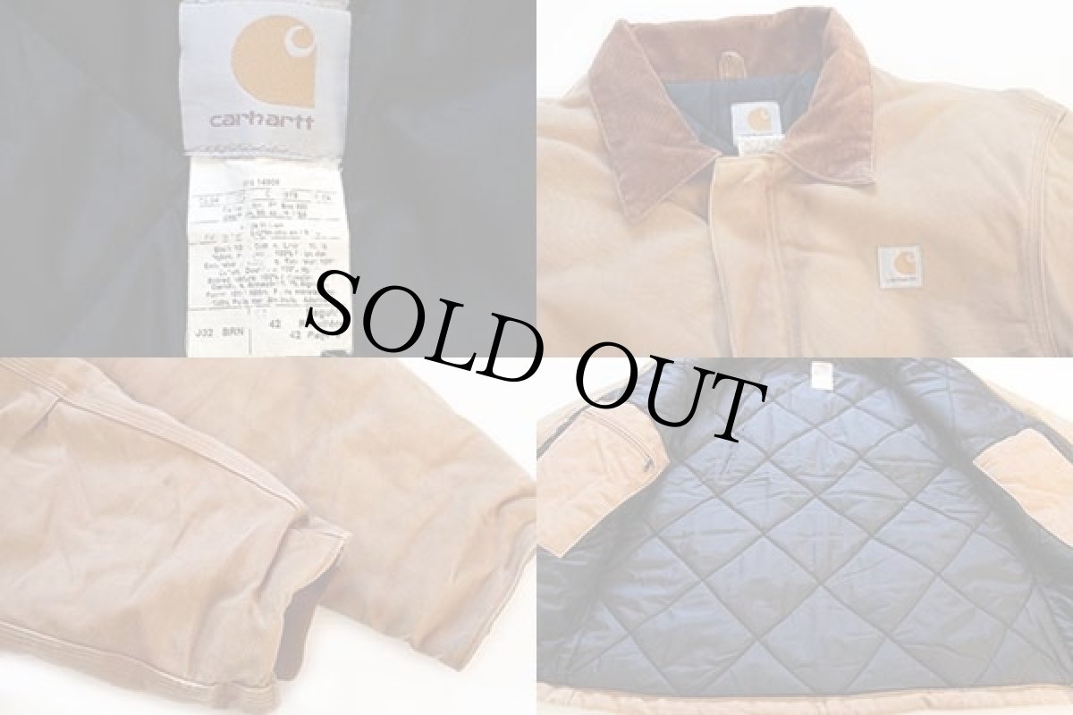 画像3: 90s USA製 carharttカーハート キルティングライナー ダック地 トラディショナルジャケット 茶 42 (3)