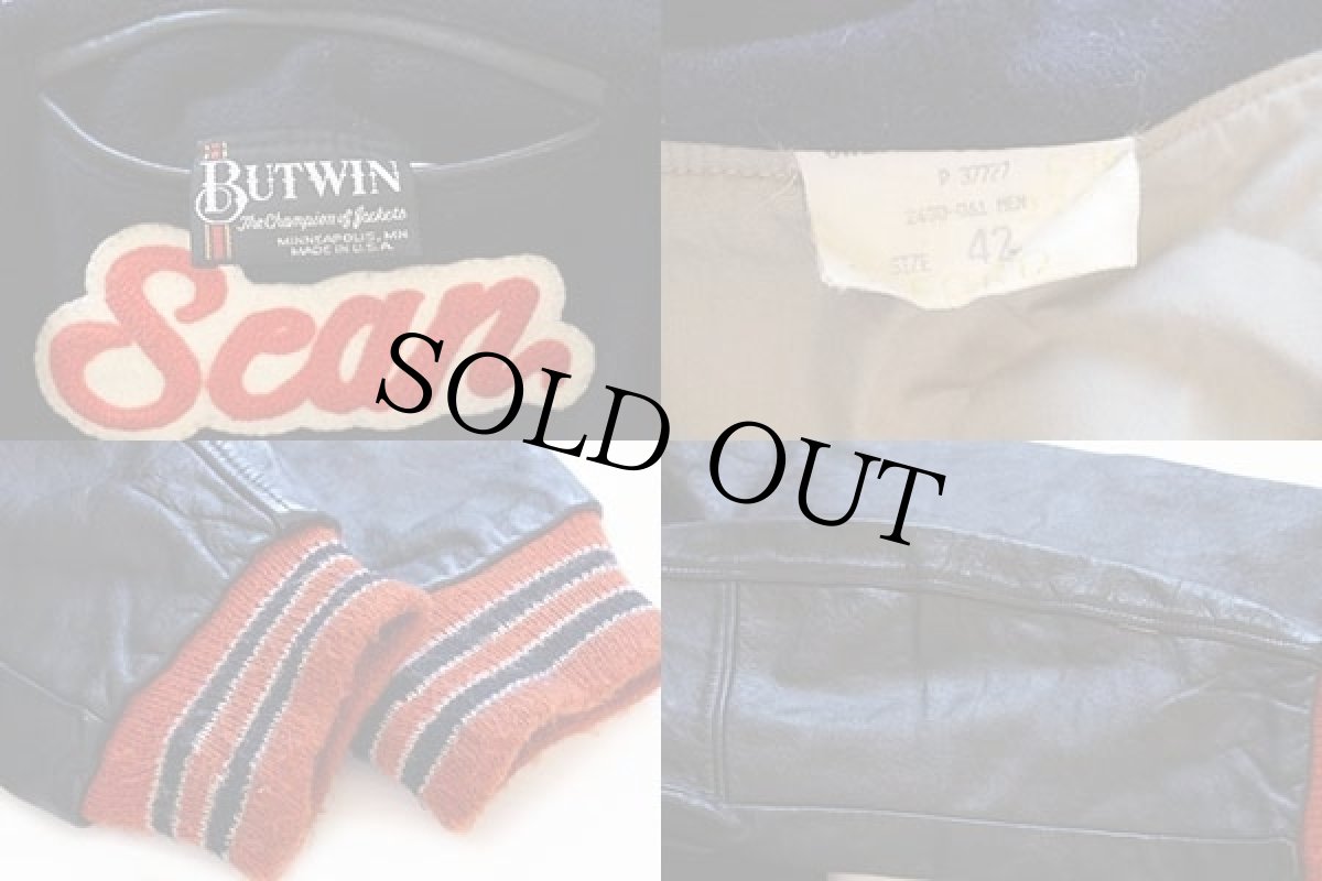 画像5: 80s USA製 BUTWINバトウィン パッチ付き リバーシブル メルトン ウール 袖革スタジャン 紺 42 (5)