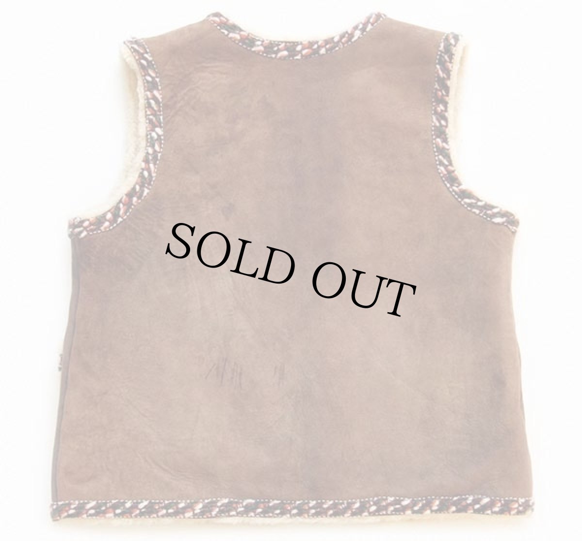 画像2: 70s ハンドメイド ステッチ装飾 ムートンベスト 茶 (2)