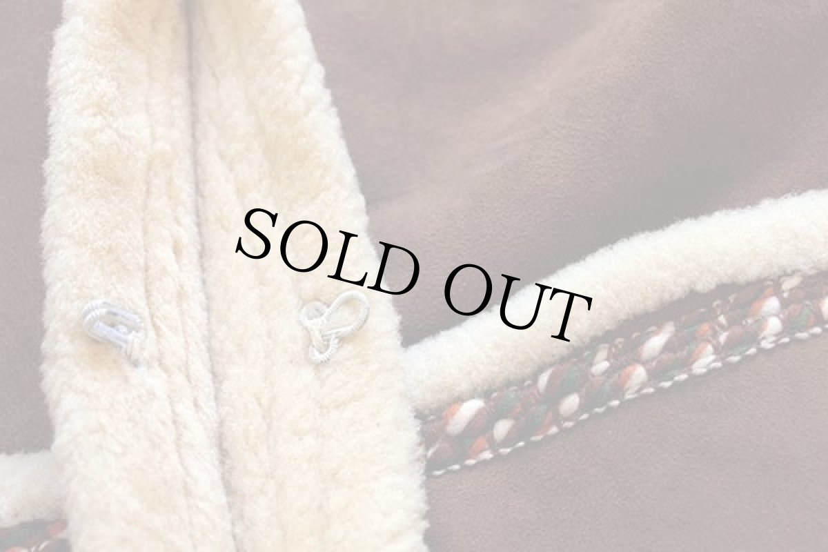 画像4: 70s ハンドメイド ステッチ装飾 ムートンベスト 茶 (4)