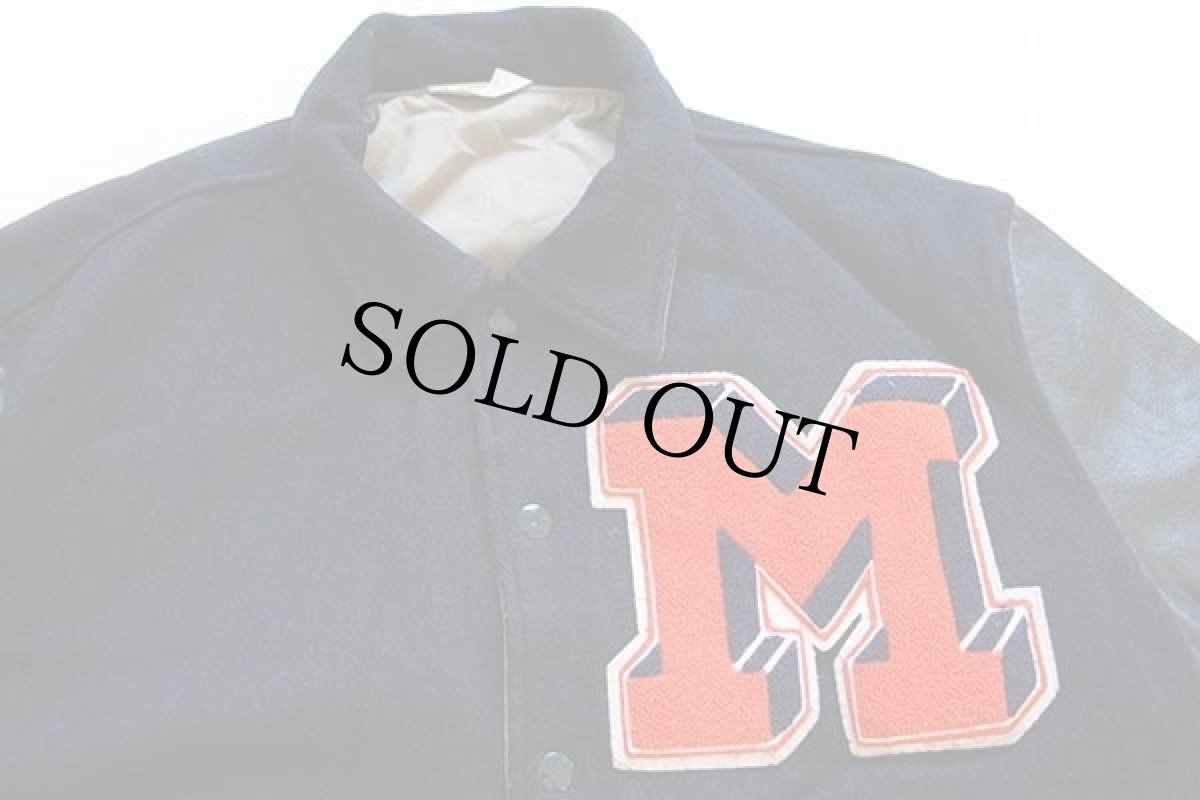 画像4: 80s USA製 BUTWINバトウィン パッチ付き リバーシブル メルトン ウール 袖革スタジャン 紺 42 (4)