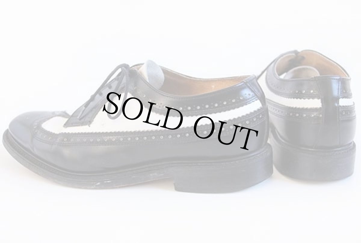 画像2: 80s 英国製 Rock A Cha LONDON ウイングチップ レザーシューズ 黒×白 10★革靴 (2)