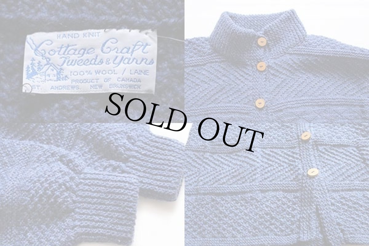 画像3: カナダ製 Cottage Craft 編み柄 ウール ハンドニット カーディガン 青紫 (3)