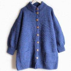 画像1: カナダ製 Cottage Craft 編み柄 ウール ハンドニット カーディガン 青紫 (1)